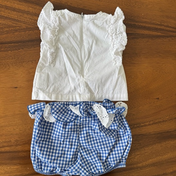 Nanán White Top and Blue Plaid Shorts Cotton Baby Outfit Size 6M - Picture 2 of 6